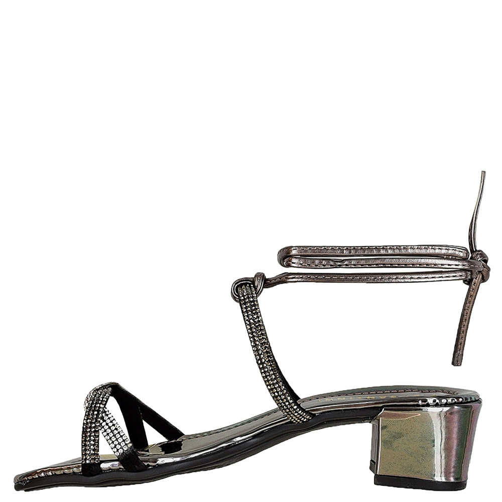 SANDALIA SALTO BLOCO TIRAS STRASS AMARRACAO image number 1