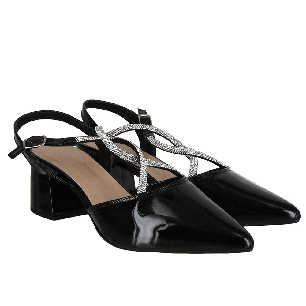 SAPATO SALTO BLOCO STRASS CRUZADO image number 1